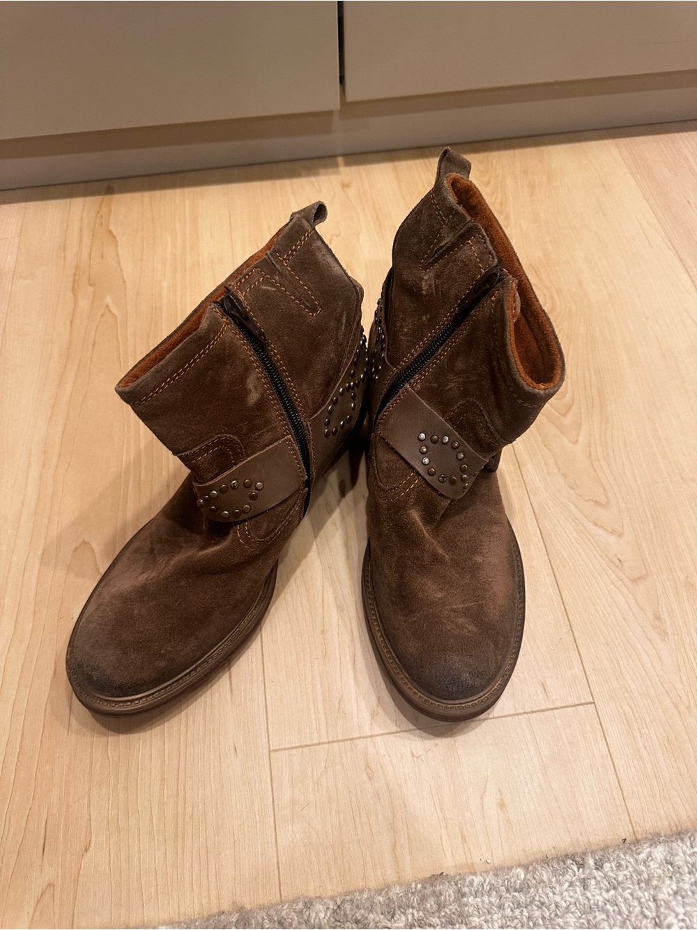 Josef Seibel Brown Suede Studded Ankle Boots